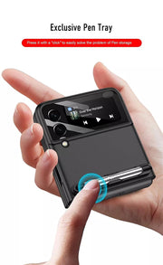 DIGITAL STAR  Z Flip 3 Case with Capacitance Pen for Samsung Galaxy Z Flip 3 5G Case with Pen Slot and Glass Protection