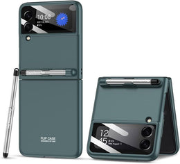 DIGITAL STAR  Z Flip 3 Case with Capacitance Pen for Samsung Galaxy Z Flip 3 5G Case with Pen Slot and Glass Protection