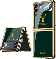 DIGITAL STAR for Samsung Galaxy Z Flip 3 Case Luxury 9H Glass Electroplated PC Crystal Cover All-Inclusive Shockproof Protective Case for Samsung Galaxy Z Flip 4 5G