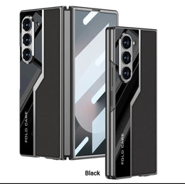 Digital Star  Back Cover Case for Samsung Galaxy Z Fold 5 Shockproof Protective Quilted Classic Plain Leather Craft Case(Black)