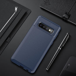 DIGITAL STAR Galaxy S10 Plus Frosted Carbon Fiber Shockproof Soft Case