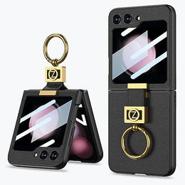 DIGITAL STAR  Galaxy Z Flip 6 Case - Ultra-Thin Leather with Exclusive Z Ring, Built-in Screen Protector, Slim and Stylish Phone Case for Samsung Galaxy Z Flip 6 Case