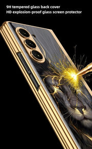 DIGITAL STAR Back Cover for Samsung Galaxy Z Fold 5 Glossy Black and Gold Lion Shockproof Mobile Cover