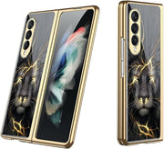 DIGITAL STAR  Mobile Accessories Metallic Lion Pattern Glass Back Case Cover for Samsung Galaxy Fold 3 Lion Black Gold